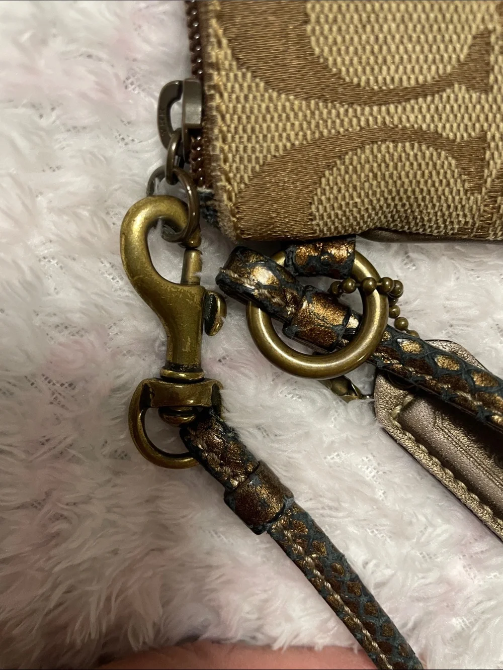 Coach Brown Signature Canvas Wristlet with Leather Tag